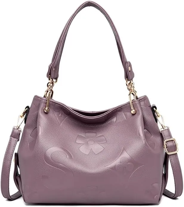 Tote Bag for Women,Trendy Floral Embossed Handbag Light Luxury Faux Leather Crossbody Bag Top-Handle Clutch Purse