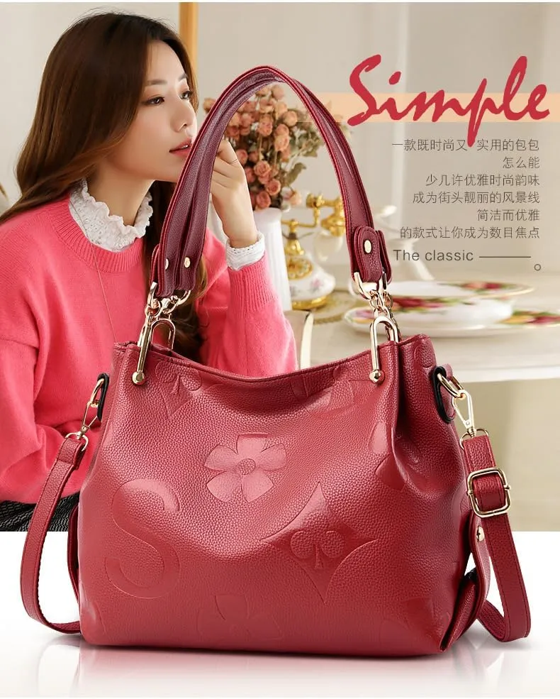 Tote Bag for Women,Trendy Floral Embossed Handbag Light Luxury Faux Leather Crossbody Bag Top-Handle Clutch Purse