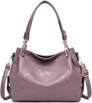 Tote Bag for Women,Trendy Floral Embossed Handbag Light Luxury Faux Leather Crossbody Bag Top-Handle Clutch Purse