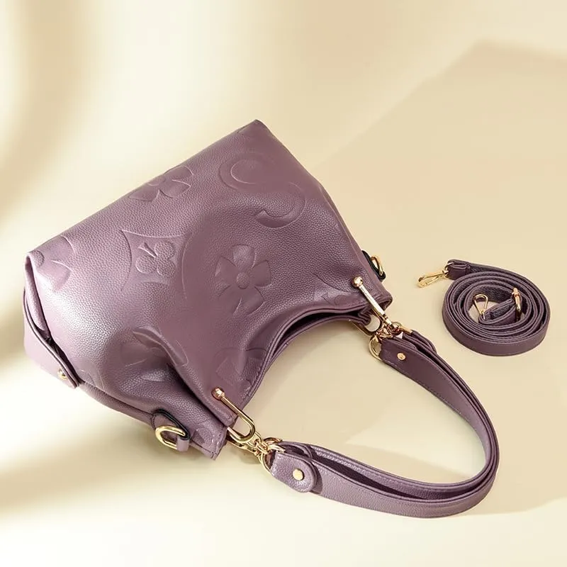 Tote Bag for Women,Trendy Floral Embossed Handbag Light Luxury Faux Leather Crossbody Bag Top-Handle Clutch Purse