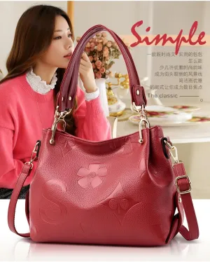 Tote Bag for Women,Trendy Floral Embossed Handbag Light Luxury Faux Leather Crossbody Bag Top-Handle Clutch Purse