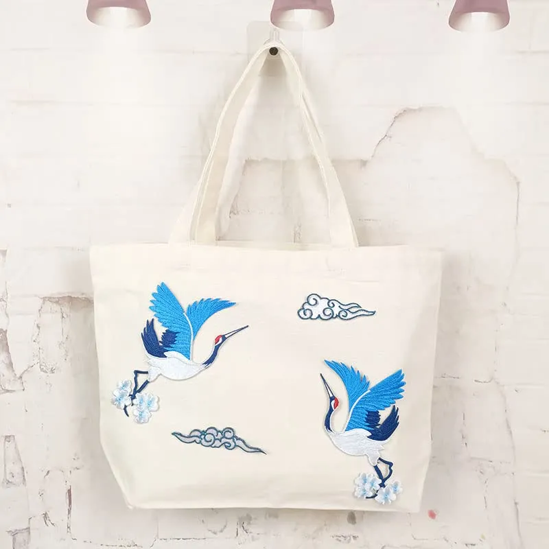 Totes Durable Foldable Assorted Washable Supermarket Groceries Party Women Fashion Party Handbags Casual Canvas Satchel(Crane)