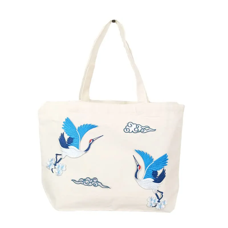 Totes Durable Foldable Assorted Washable Supermarket Groceries Party Women Fashion Party Handbags Casual Canvas Satchel(Crane)