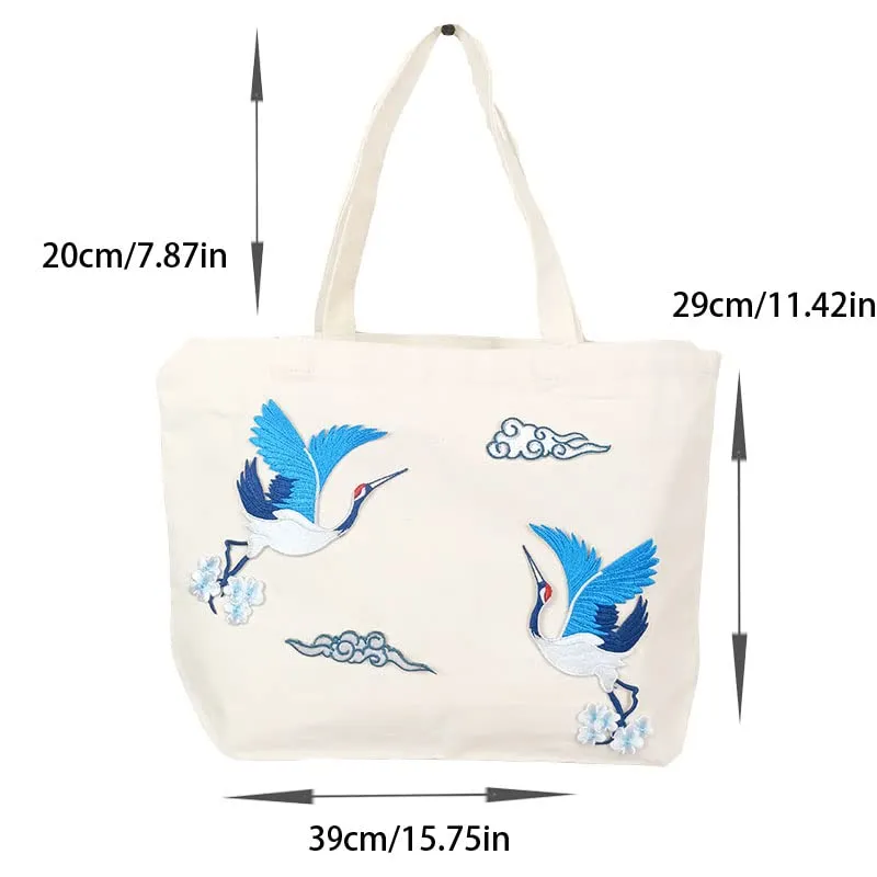 Totes Durable Foldable Assorted Washable Supermarket Groceries Party Women Fashion Party Handbags Casual Canvas Satchel(Crane)