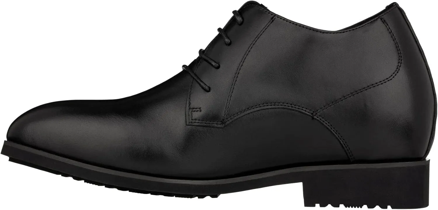 TOTO Men's Invisible Height Increasing Elevator Shoes - Black Leather Lace-up Pointed Dress Boots - 3.6 Inches Taller - K8007 - Size 8 D(M) US