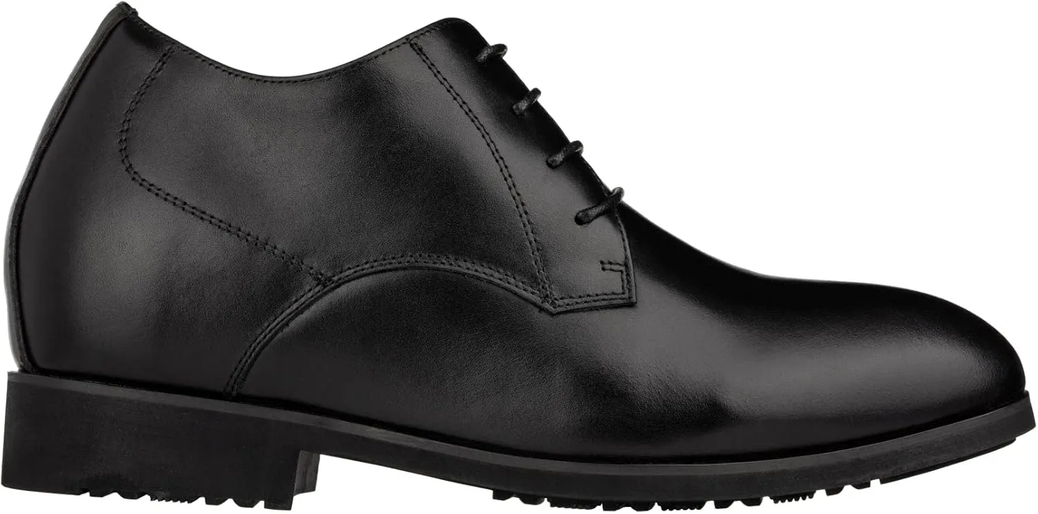 TOTO Men's Invisible Height Increasing Elevator Shoes - Black Leather Lace-up Pointed Dress Boots - 3.6 Inches Taller - K8007 - Size 8 D(M) US