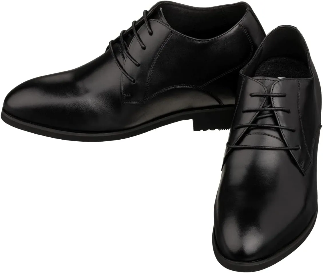 TOTO Men's Invisible Height Increasing Elevator Shoes - Black Leather Lace-up Pointed Dress Boots - 3.6 Inches Taller - K8007 - Size 8 D(M) US