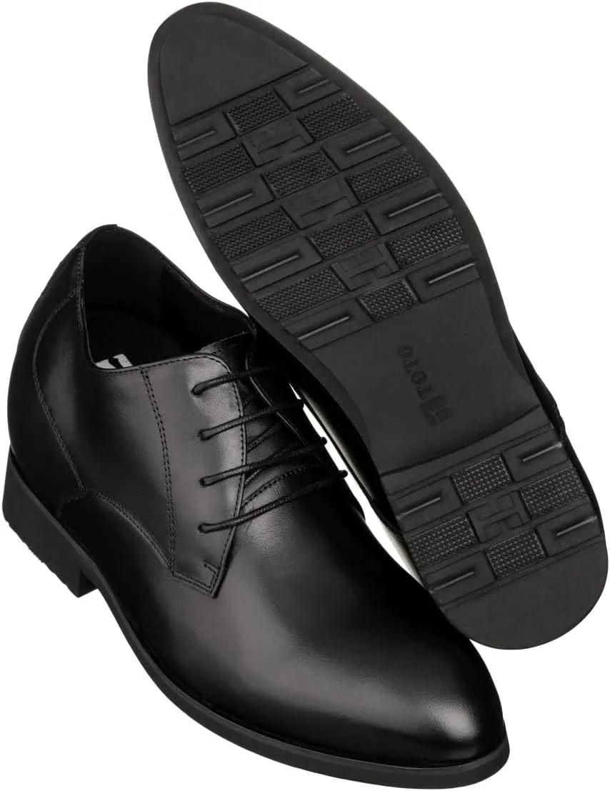 TOTO Men's Invisible Height Increasing Elevator Shoes - Black Leather Lace-up Pointed Dress Boots - 3.6 Inches Taller - K8007 - Size 8 D(M) US