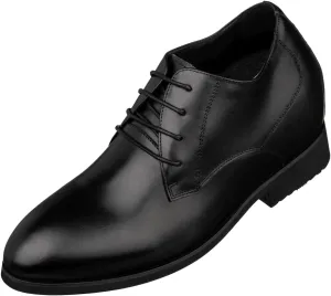 TOTO Men's Invisible Height Increasing Elevator Shoes - Black Leather Lace-up Pointed Dress Boots - 3.6 Inches Taller - K8007 - Size 8 D(M) US