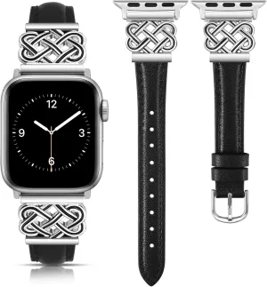 TOYOUTHS Leather Band Compatible with Apple Watch Bands Women 38/40/41/42mm Dressy Slim Leather Strap with Designer Interlock Buckle Bracelet for iWatch Series 10/9/SE/8/7/6/5/4/3/2/1, Black Silver