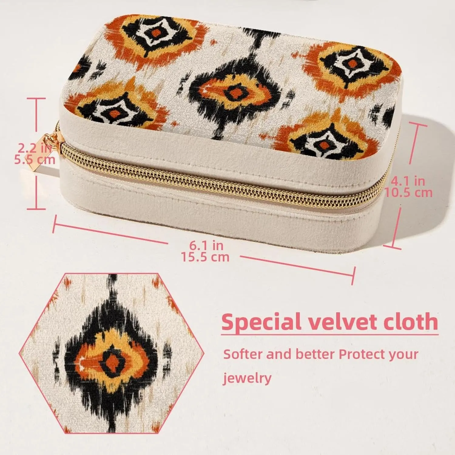 Travel Jewelry Box for Women Girls, Ethnic Abstract Background Jewelry Organizer Case for Necklace, Stud Earrings, Ring, Bracelets Storage Boxes