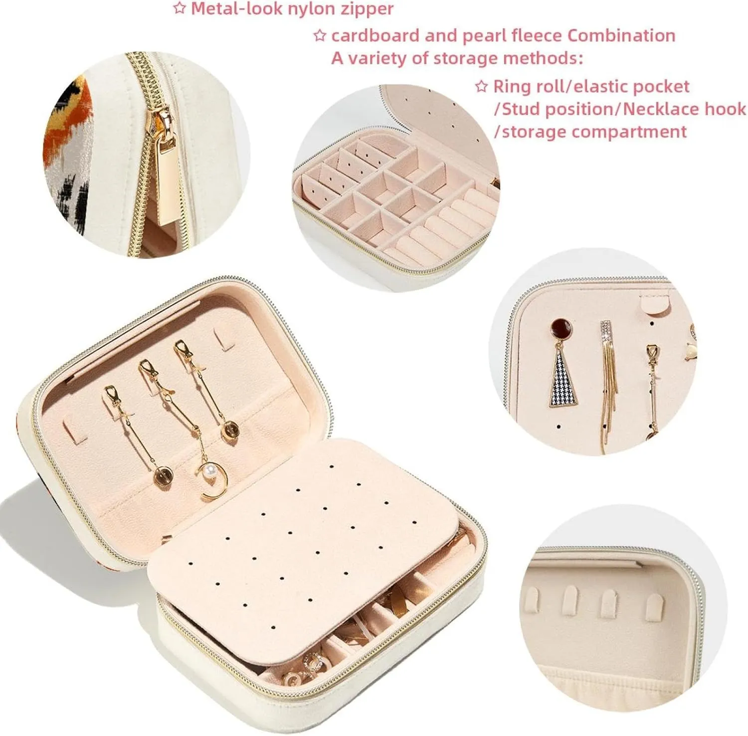 Travel Jewelry Box for Women Girls, Ethnic Abstract Background Jewelry Organizer Case for Necklace, Stud Earrings, Ring, Bracelets Storage Boxes