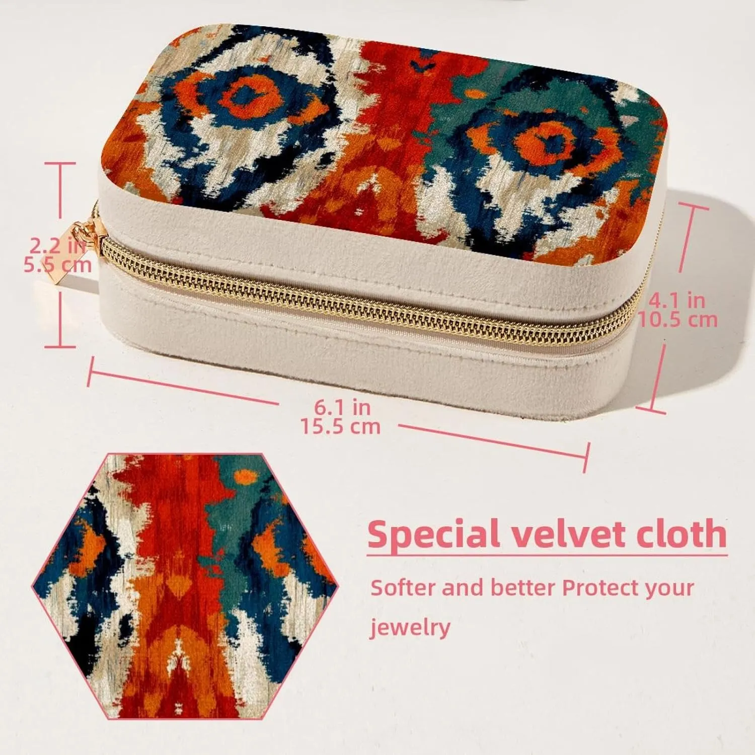 Travel Jewelry Box for Women Girls, Ethnic Tribal Boho Colors Abstract Background Jewelry Organizer Case for Necklace, Stud Earrings, Ring, Bracelets Storage Boxes