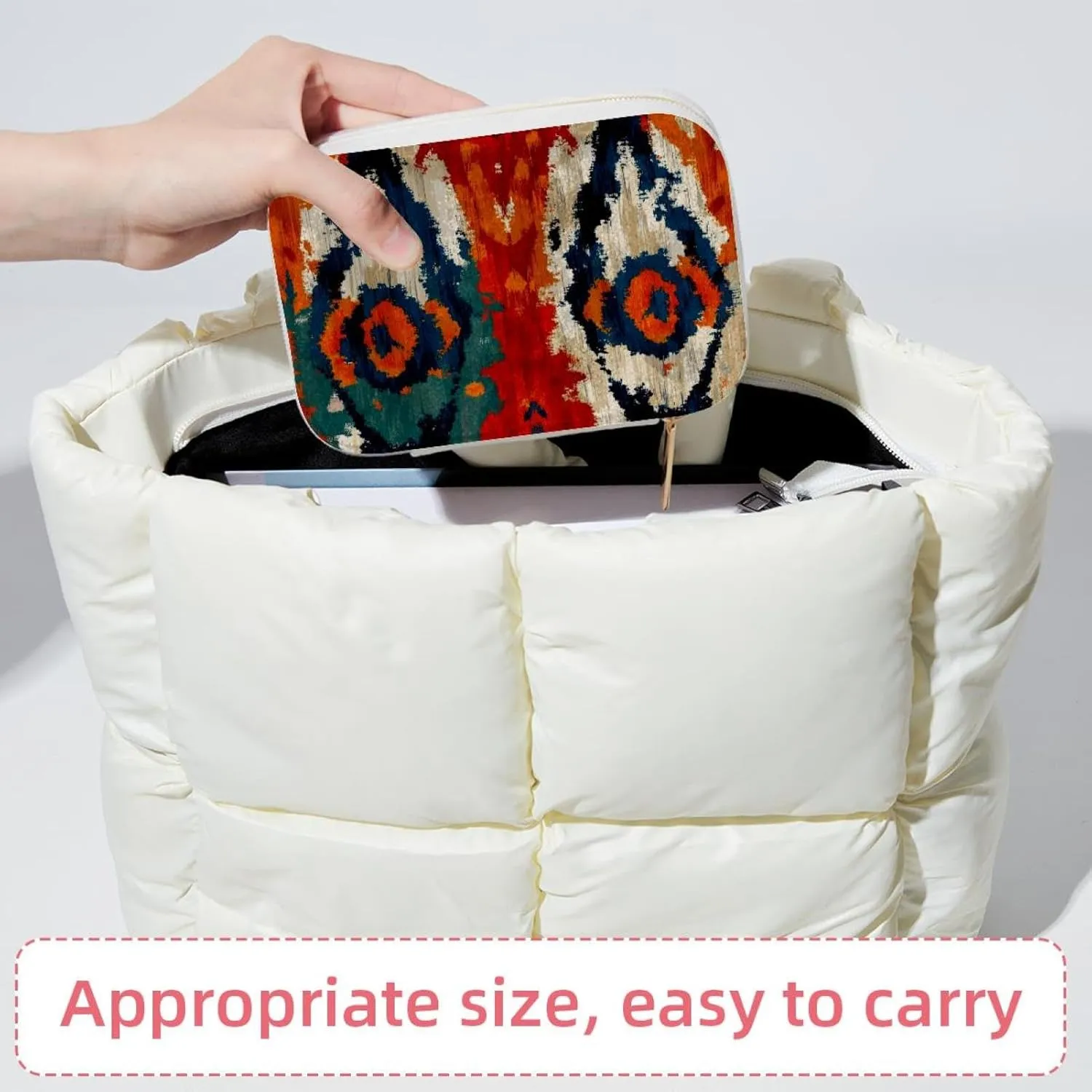 Travel Jewelry Box for Women Girls, Ethnic Tribal Boho Colors Abstract Background Jewelry Organizer Case for Necklace, Stud Earrings, Ring, Bracelets Storage Boxes