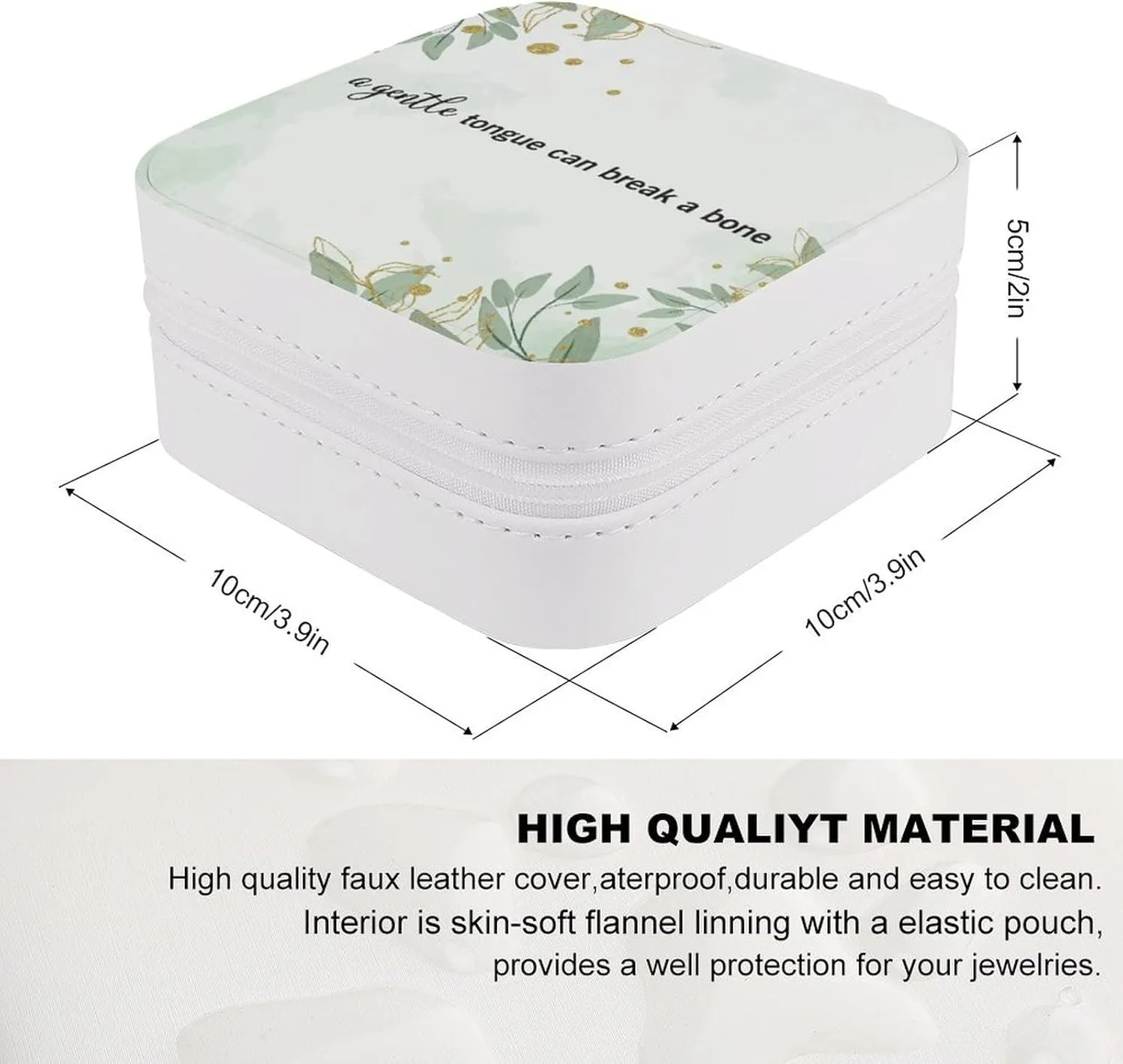 Travel Jewelry Box, Women Leather Small Jewelry Organizer Portable Jewelry Case for Necklace Earrings Rings, A Gentle Tongue Can Break A Bone