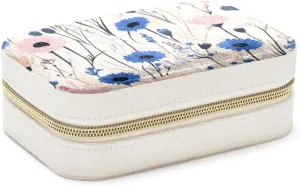 Travel Jewelry Case for Women Girls, 2 Layer Jewelry Organizer Portable Jewelry Storage Display Holder for Necklace Stud Earrings Ring - Natural Cornflowers Field Flowers
