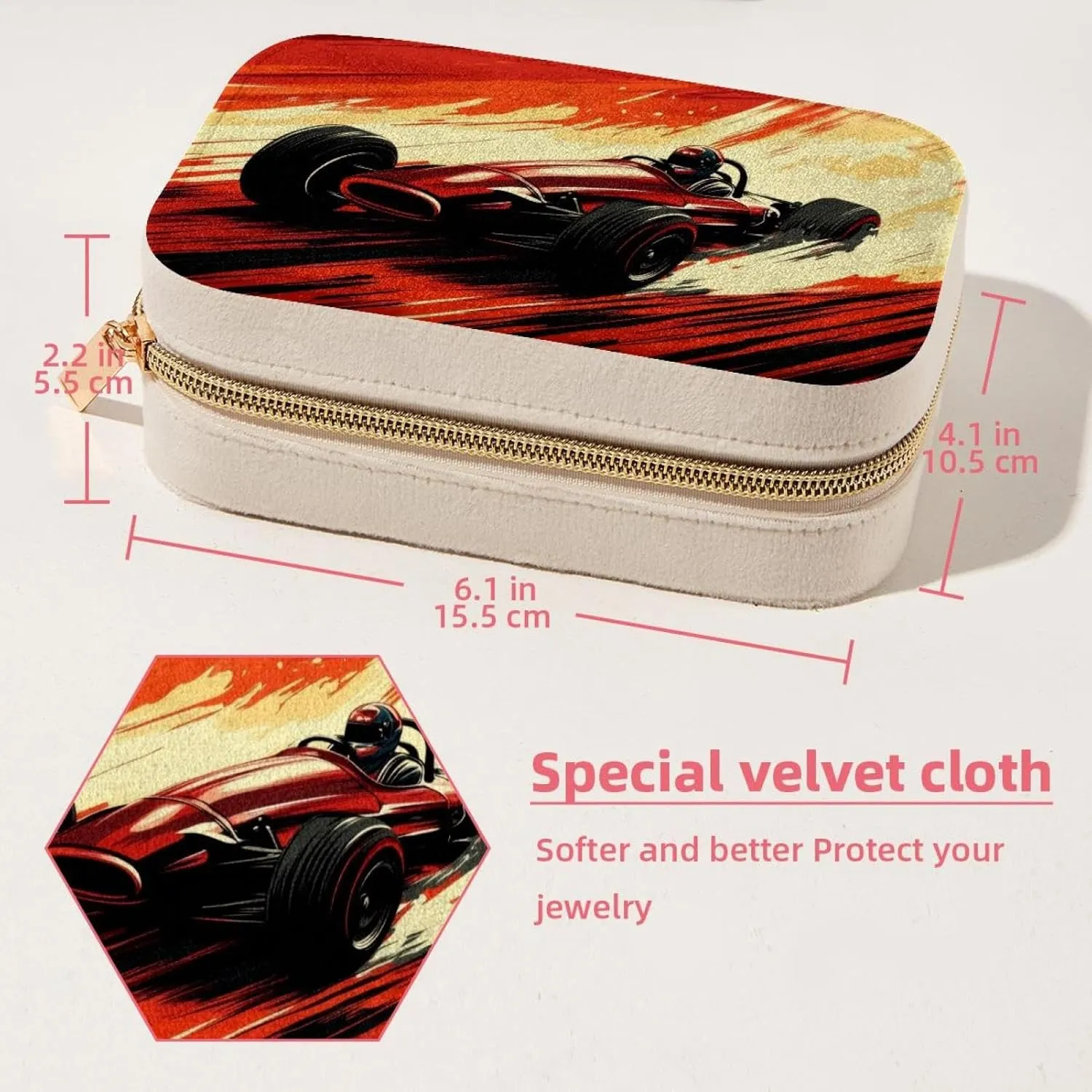 Travel Jewelry Case for Women Girls, Jewelry Organizer Portable Jewelry Storage Display Holder for Necklace Stud Earrings Ring - Art Racer Race Car