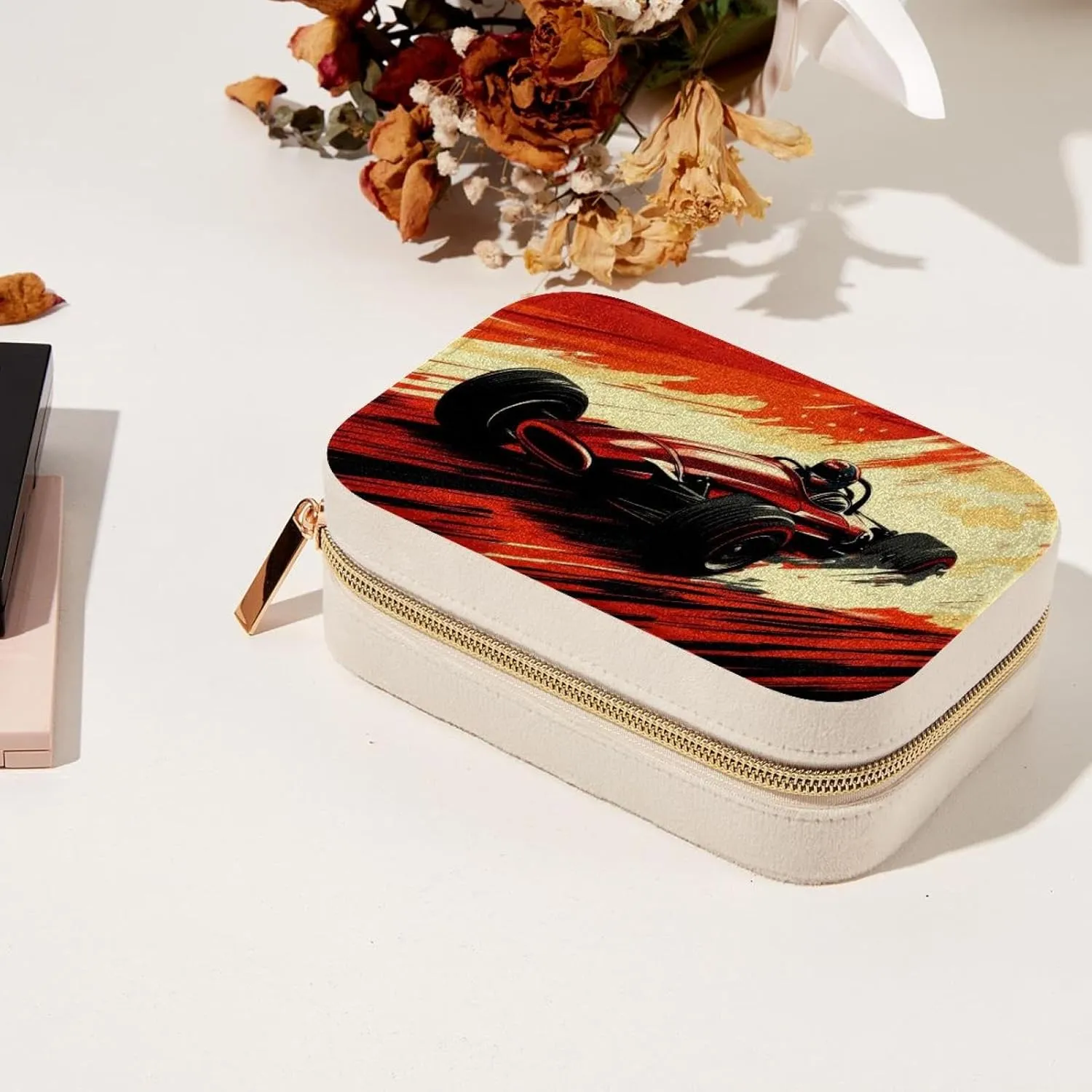 Travel Jewelry Case for Women Girls, Jewelry Organizer Portable Jewelry Storage Display Holder for Necklace Stud Earrings Ring - Art Racer Race Car