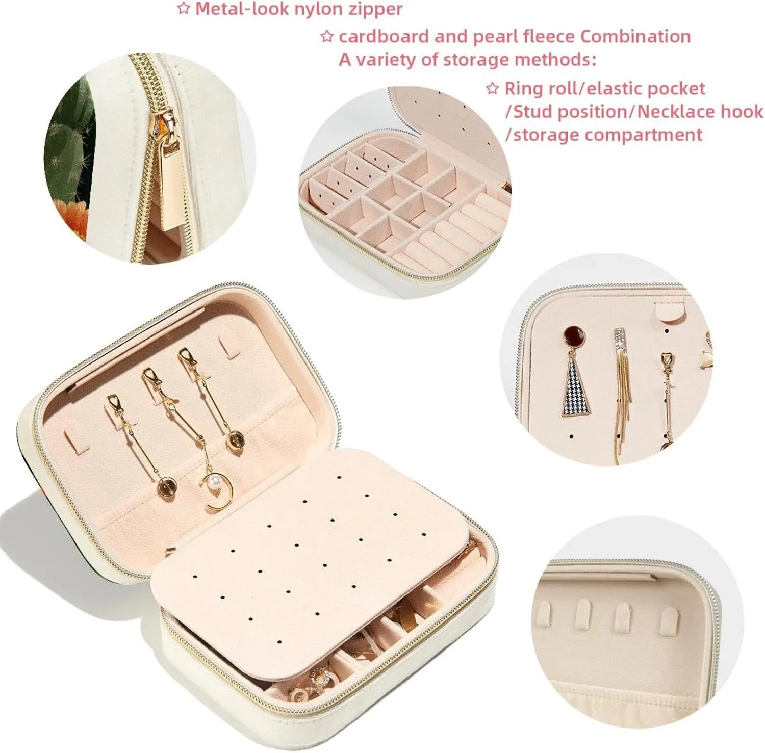 Travel Jewelry Case for Women Girls, Jewelry Organizer Portable Jewelry Storage Display Holder for Necklace Stud Earrings Ring - Desert Cactus Succulents Flowers Pattern