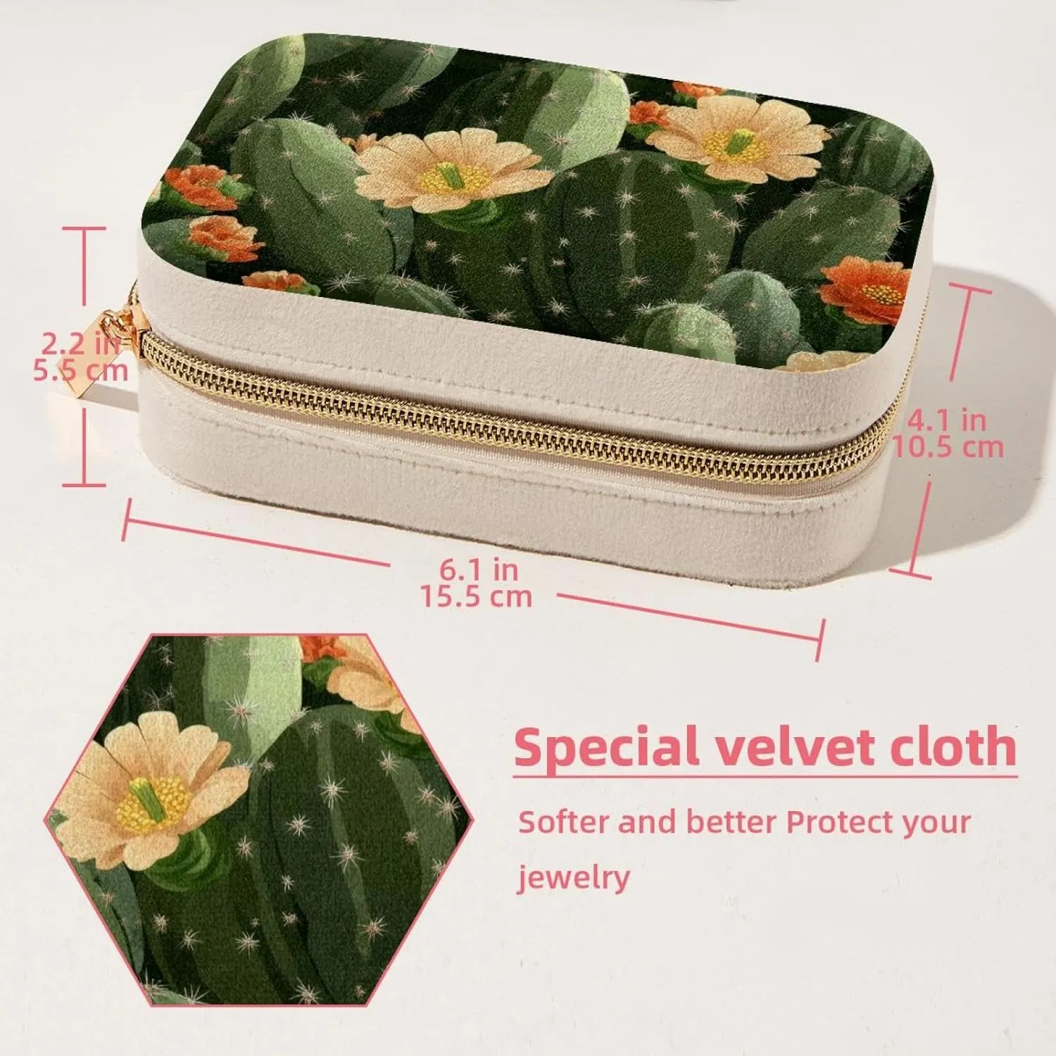 Travel Jewelry Case for Women Girls, Jewelry Organizer Portable Jewelry Storage Display Holder for Necklace Stud Earrings Ring - Desert Cactus Succulents Flowers Pattern