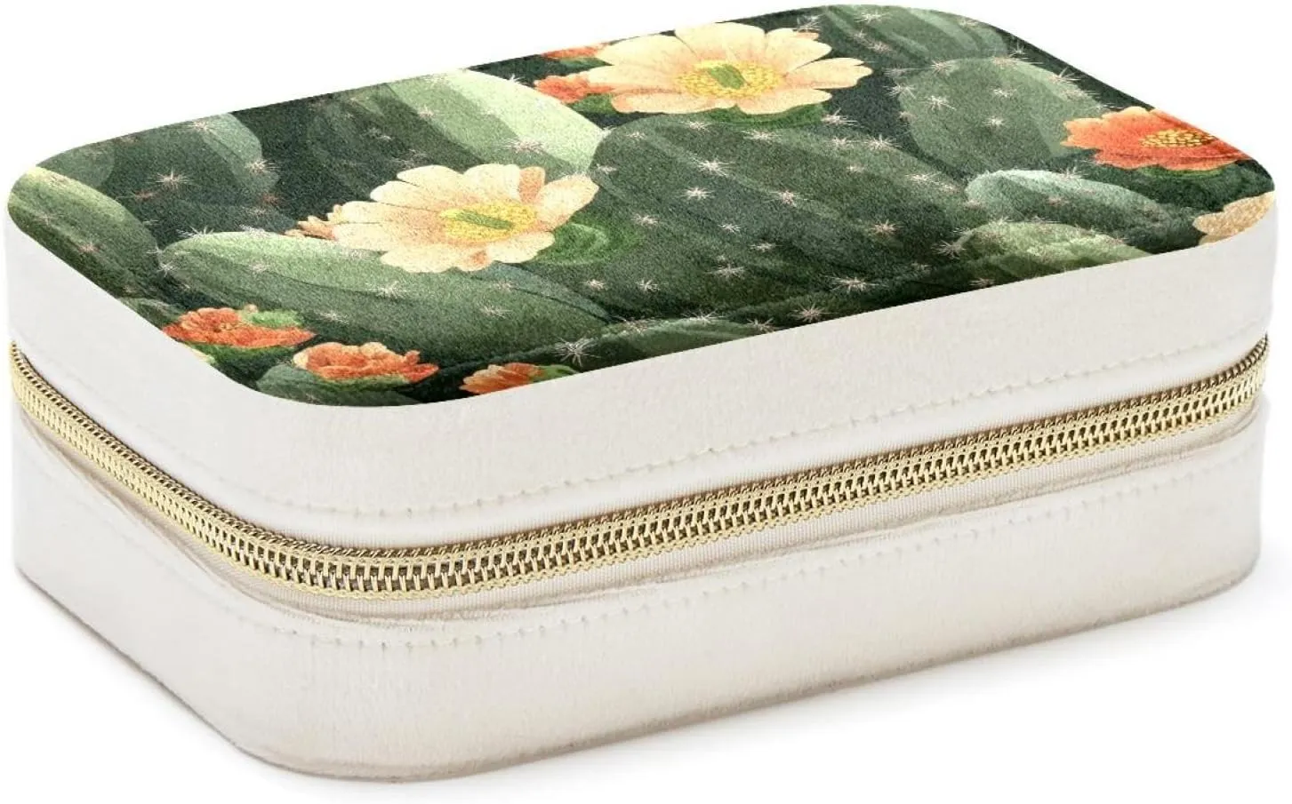 Travel Jewelry Case for Women Girls, Jewelry Organizer Portable Jewelry Storage Display Holder for Necklace Stud Earrings Ring - Desert Cactus Succulents Flowers Pattern