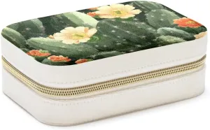 Travel Jewelry Case for Women Girls, Jewelry Organizer Portable Jewelry Storage Display Holder for Necklace Stud Earrings Ring - Desert Cactus Succulents Flowers Pattern