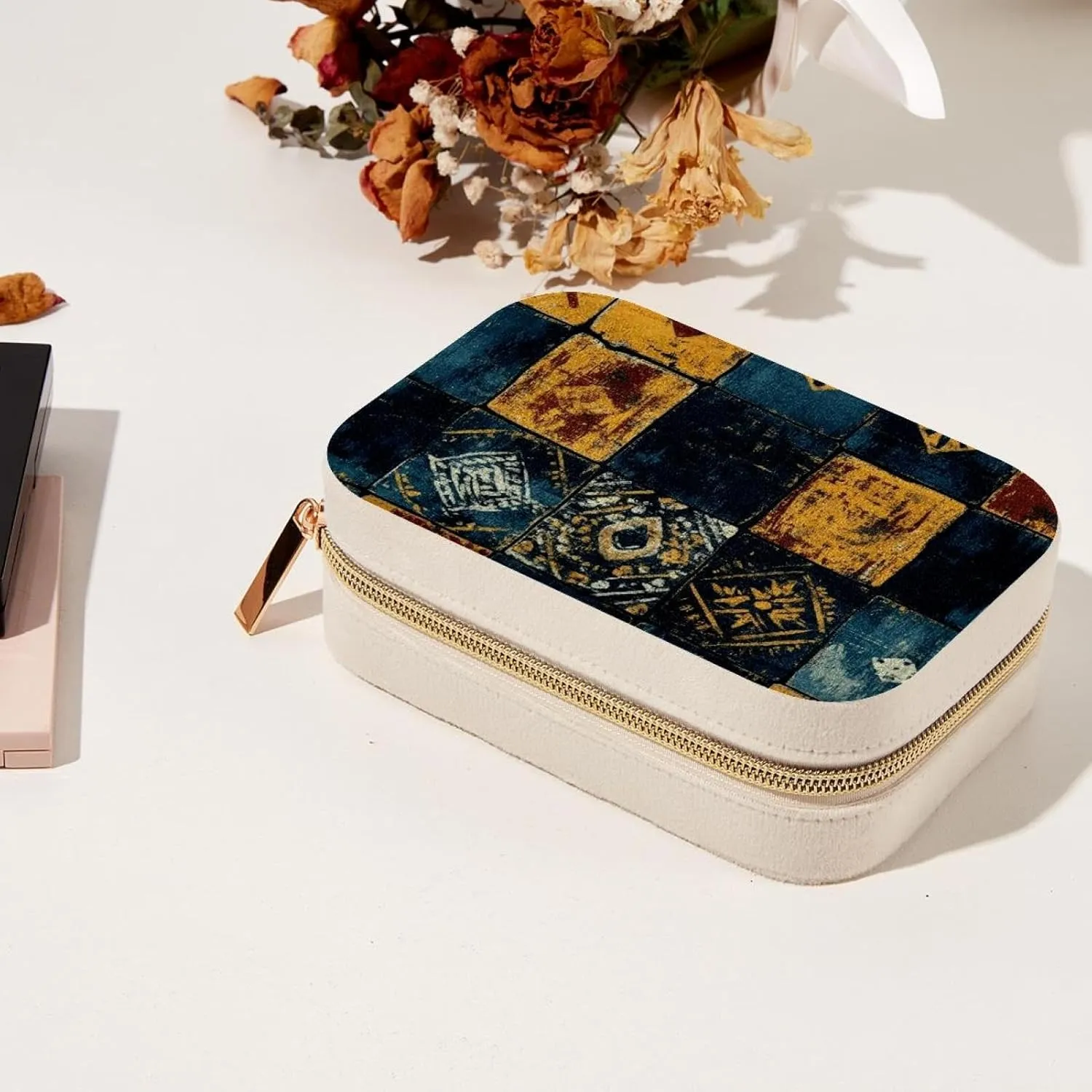 Travel Jewelry Case for Women Girls, Jewelry Organizer Portable Jewelry Storage Display Holder for Necklace Stud Earrings Ring - Ethnic Abstract Art Pattern