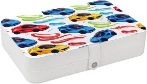 Travel Jewelry Case for Women Girls, Jewelry Organizer Portable Jewelry Storage Display Holder for Necklace Stud Earrings Ring - Race Cars Bright Seamless Pattern