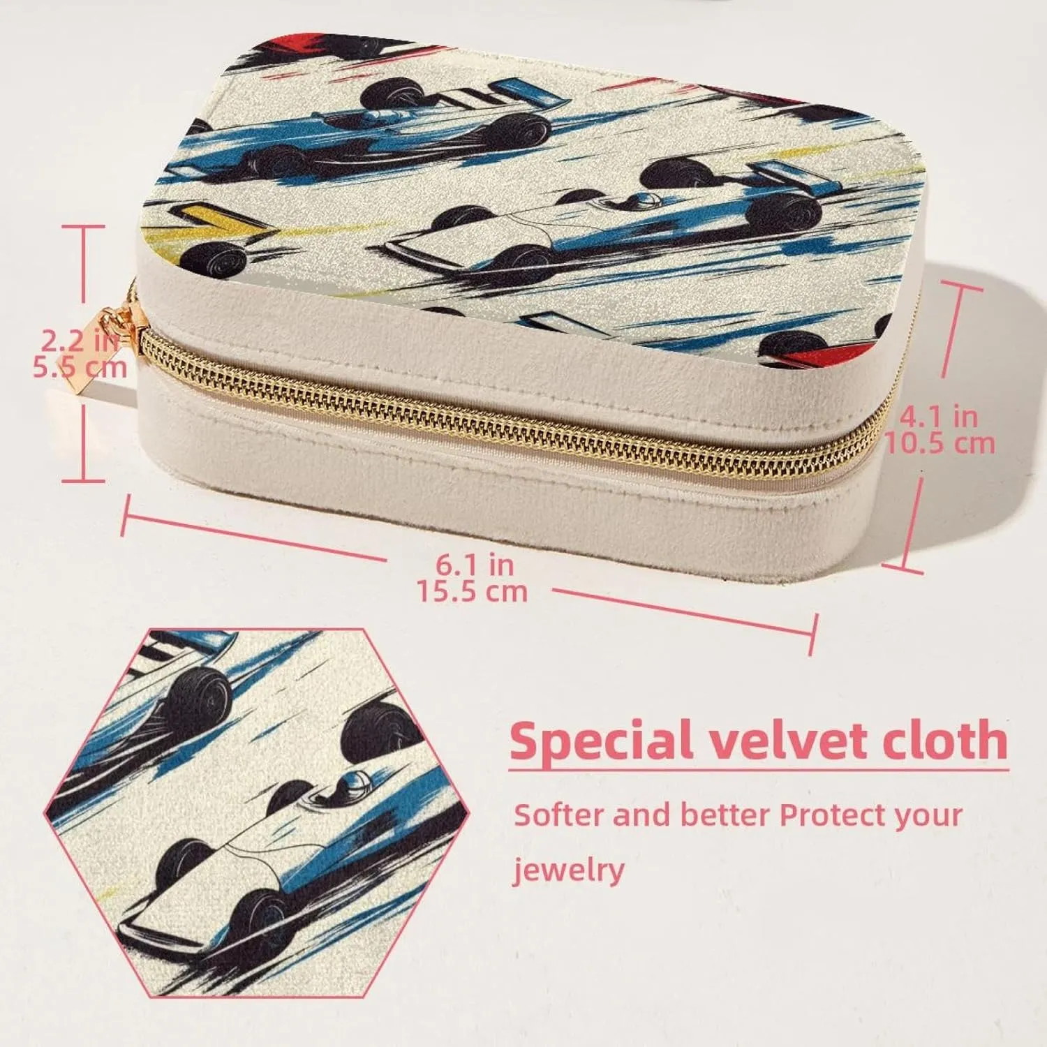 Travel Jewelry Case for Women Girls, Jewelry Organizer Portable Jewelry Storage Display Holder for Necklace Stud Earrings Ring - Racing Cars Cool Pattern