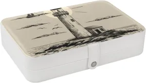 Travel Jewelry Case for Women Girls, Jewelry Organizer Portable Jewelry Storage Display Holder for Necklace Stud Earrings Ring - Retro Ocean Lighthouse