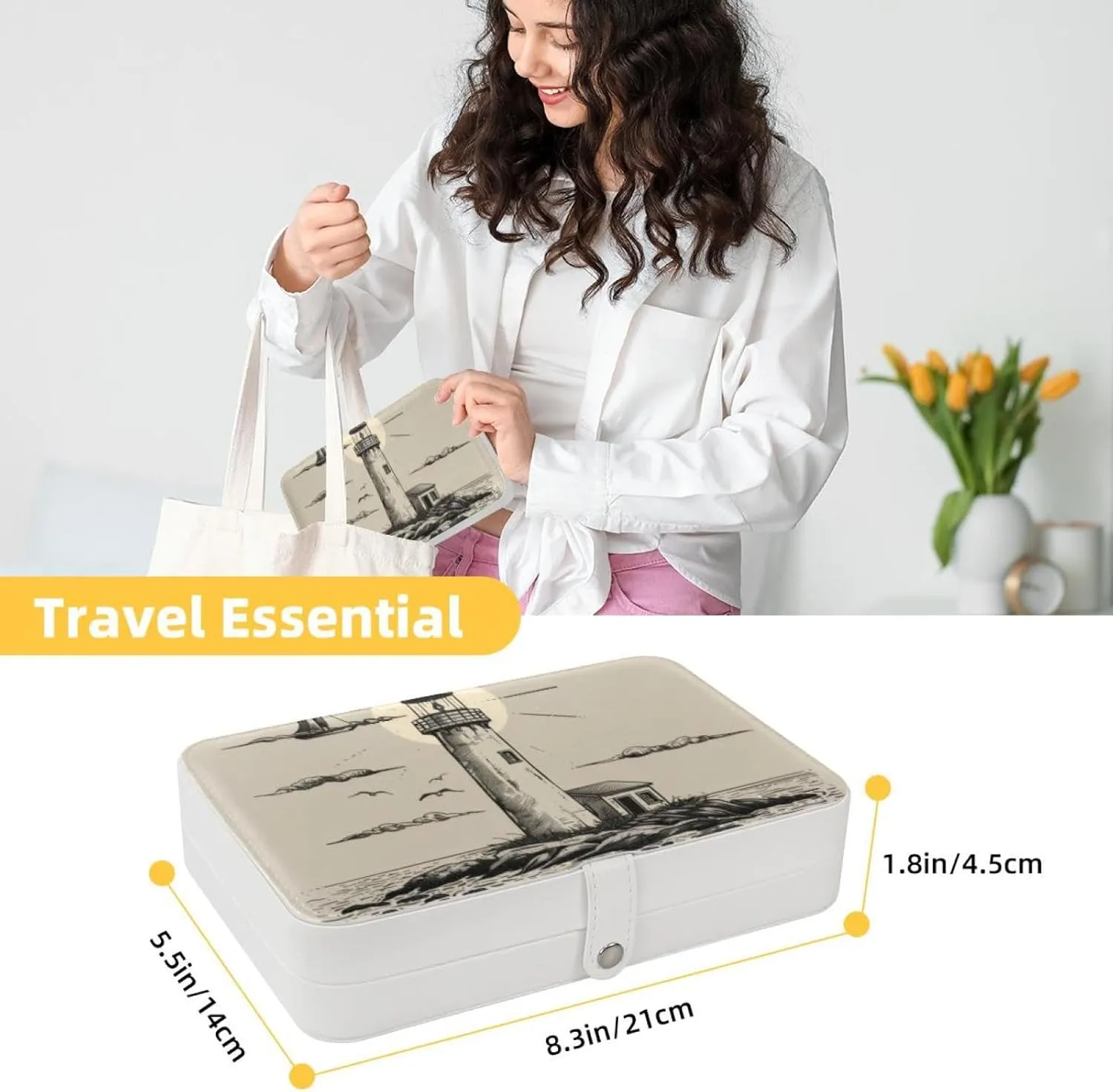 Travel Jewelry Case for Women Girls, Jewelry Organizer Portable Jewelry Storage Display Holder for Necklace Stud Earrings Ring - Retro Ocean Lighthouse