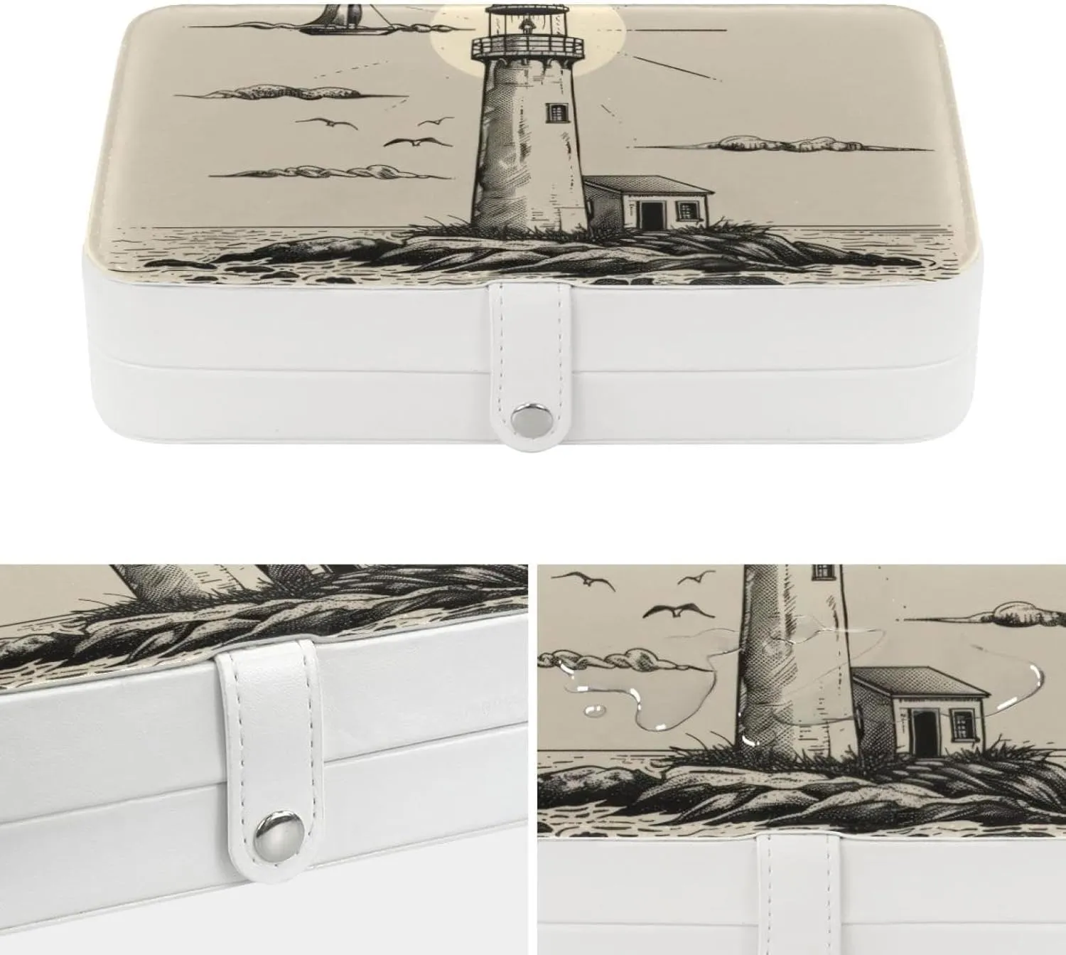 Travel Jewelry Case for Women Girls, Jewelry Organizer Portable Jewelry Storage Display Holder for Necklace Stud Earrings Ring - Retro Ocean Lighthouse