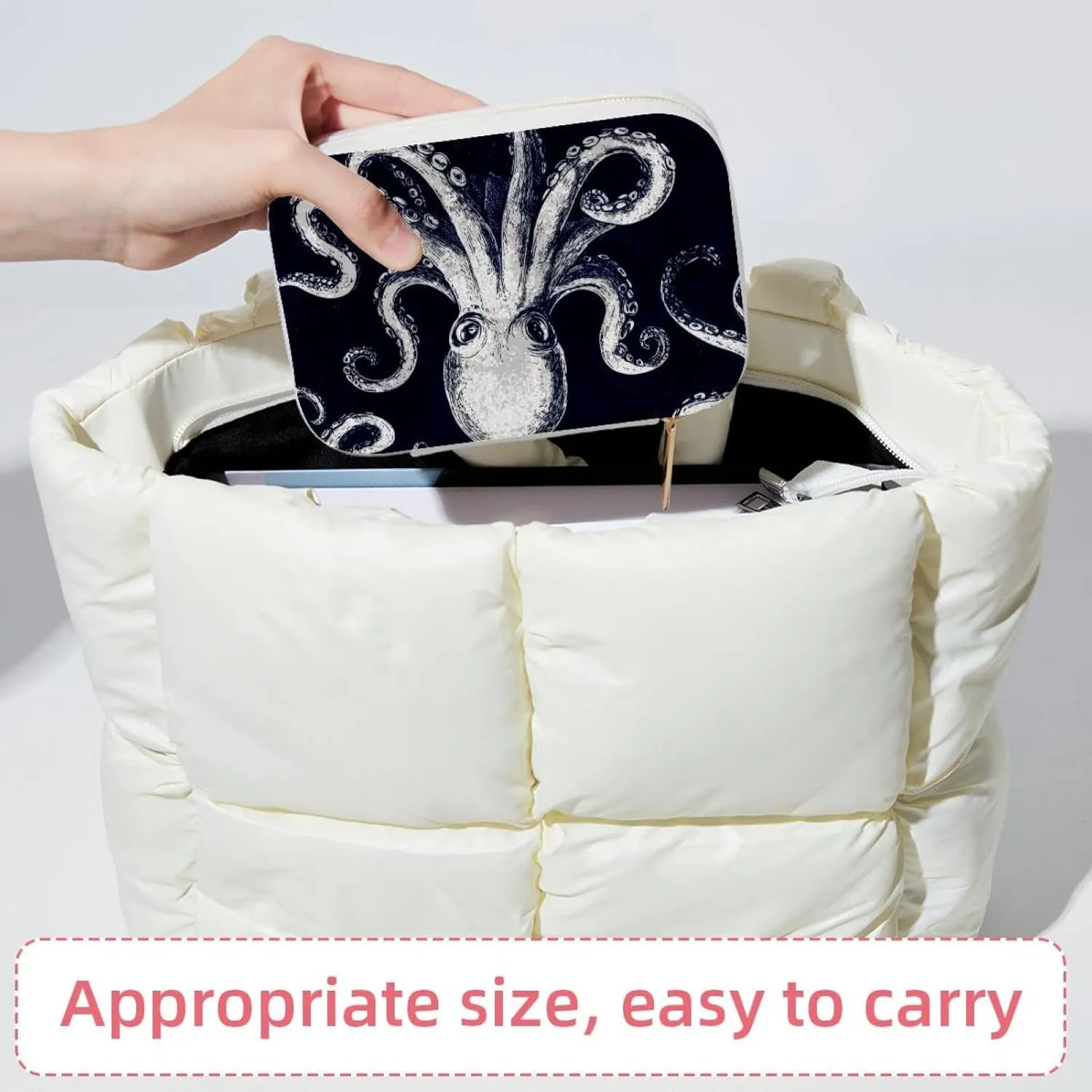Travel Jewelry Case for Women Girls, Jewelry Organizer Portable Jewelry Storage Display Holder for Necklace Stud Earrings Ring - White Octopus Pattern