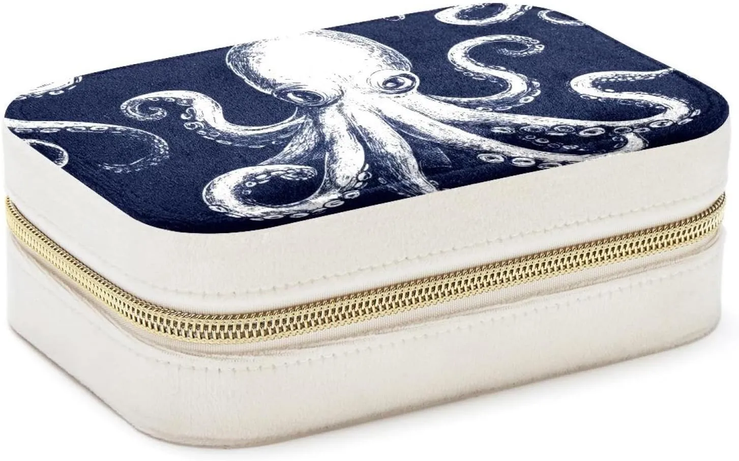Travel Jewelry Case for Women Girls, Jewelry Organizer Portable Jewelry Storage Display Holder for Necklace Stud Earrings Ring - White Octopus Pattern