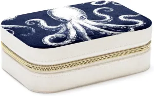 Travel Jewelry Case for Women Girls, Jewelry Organizer Portable Jewelry Storage Display Holder for Necklace Stud Earrings Ring - White Octopus Pattern