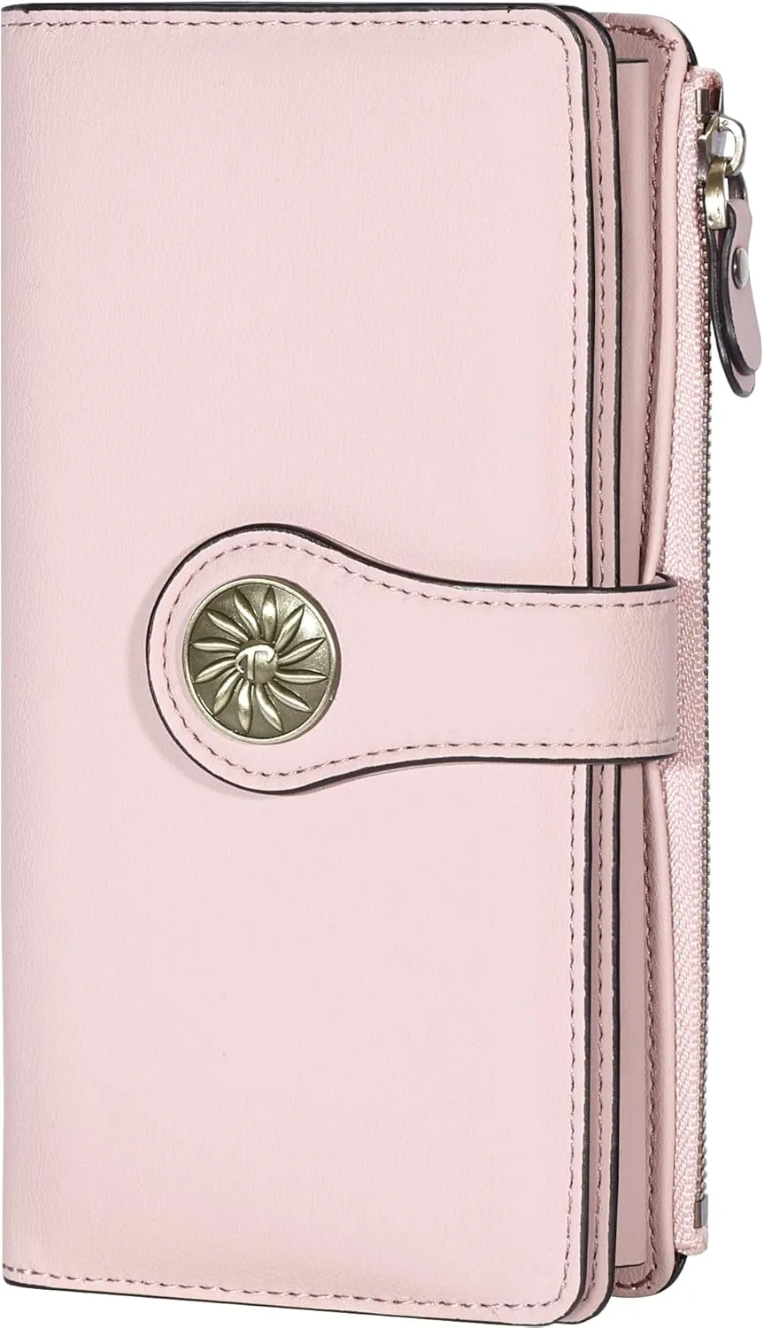 Travelambo Women's Wallet RFID Blocking Trifold Clutch Large Capacity Credit Card Holder Travel Purse