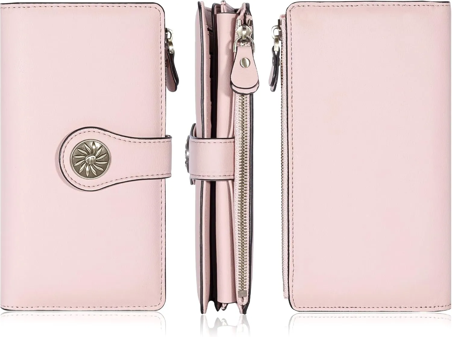 Travelambo Women's Wallet RFID Blocking Trifold Clutch Large Capacity Credit Card Holder Travel Purse