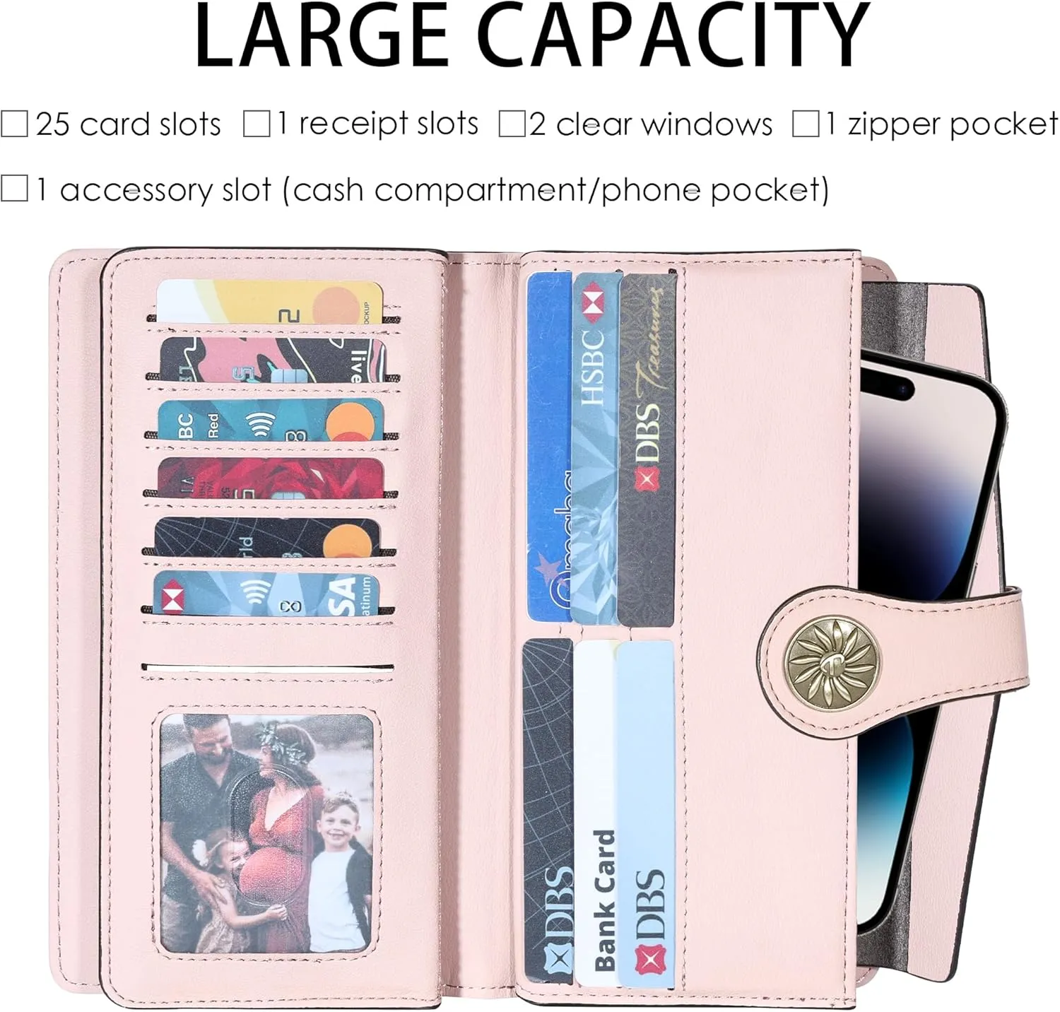 Travelambo Women's Wallet RFID Blocking Trifold Clutch Large Capacity Credit Card Holder Travel Purse