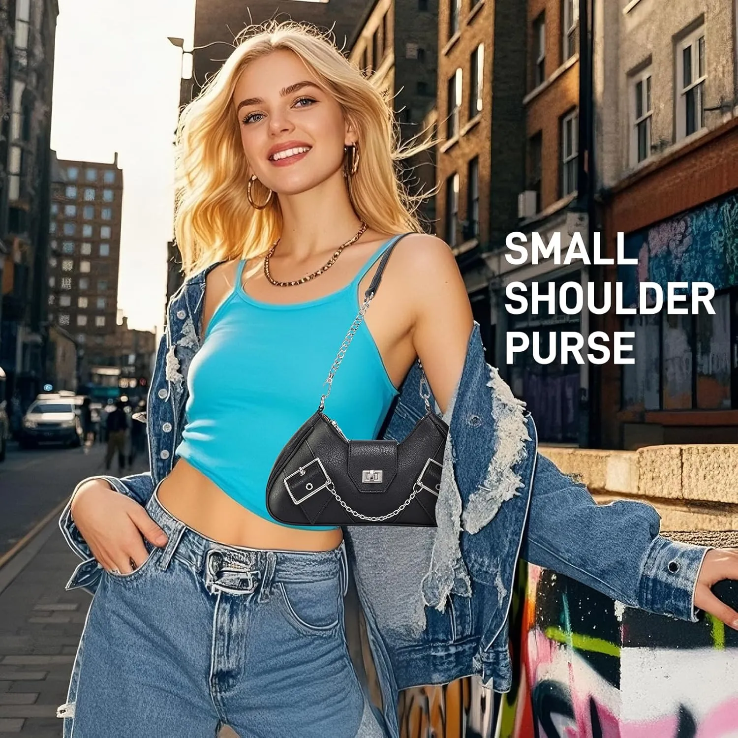 Trendy Small Shoulder Bags for Women Y2k Vintage Purses with Chain Strap