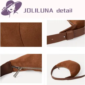 Trendy Suede Crescent Bag for Women Burgundy Cute Suede Dumpling Purses Fall Brown Suede Luna Bag