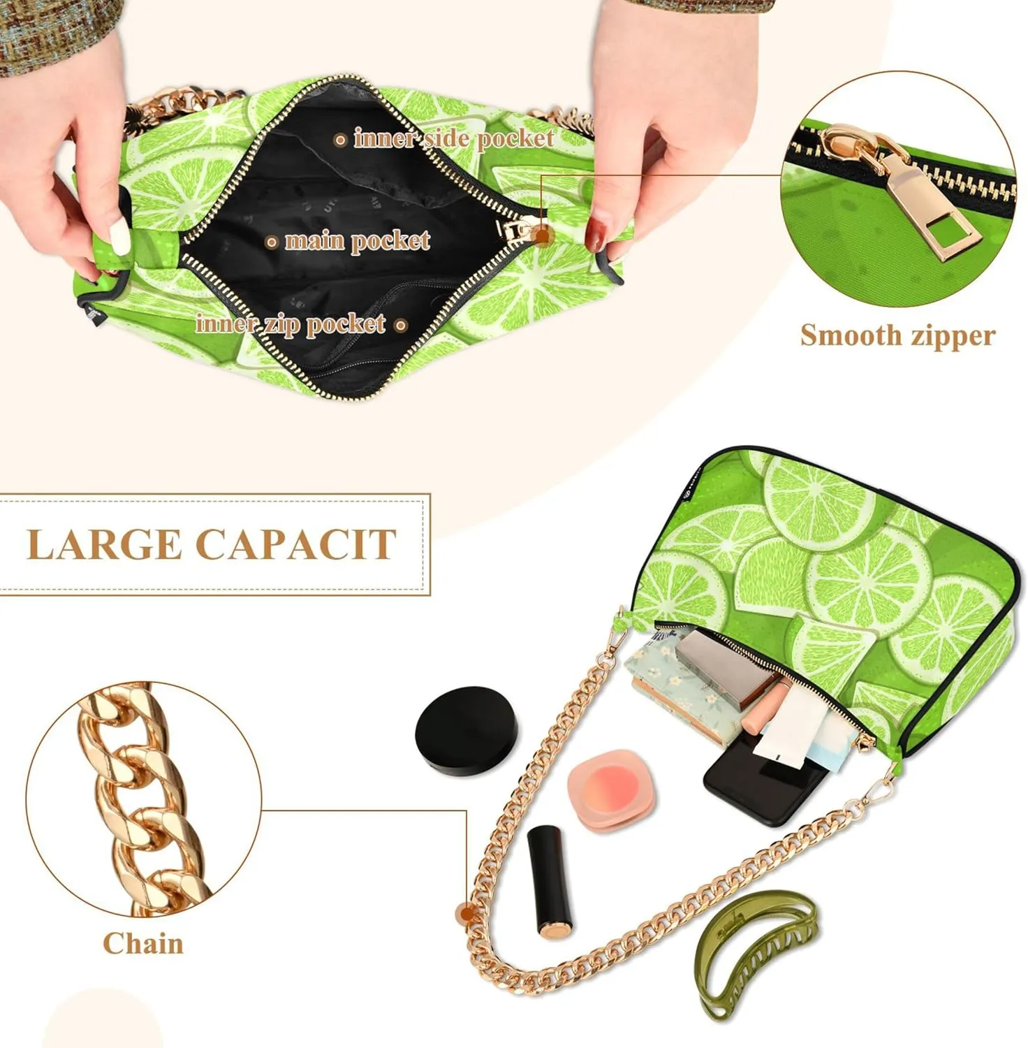 Tropical Lime Green Lady Shoulder Bag for Women Retro Formal Purse Trendy Clutch Handbag