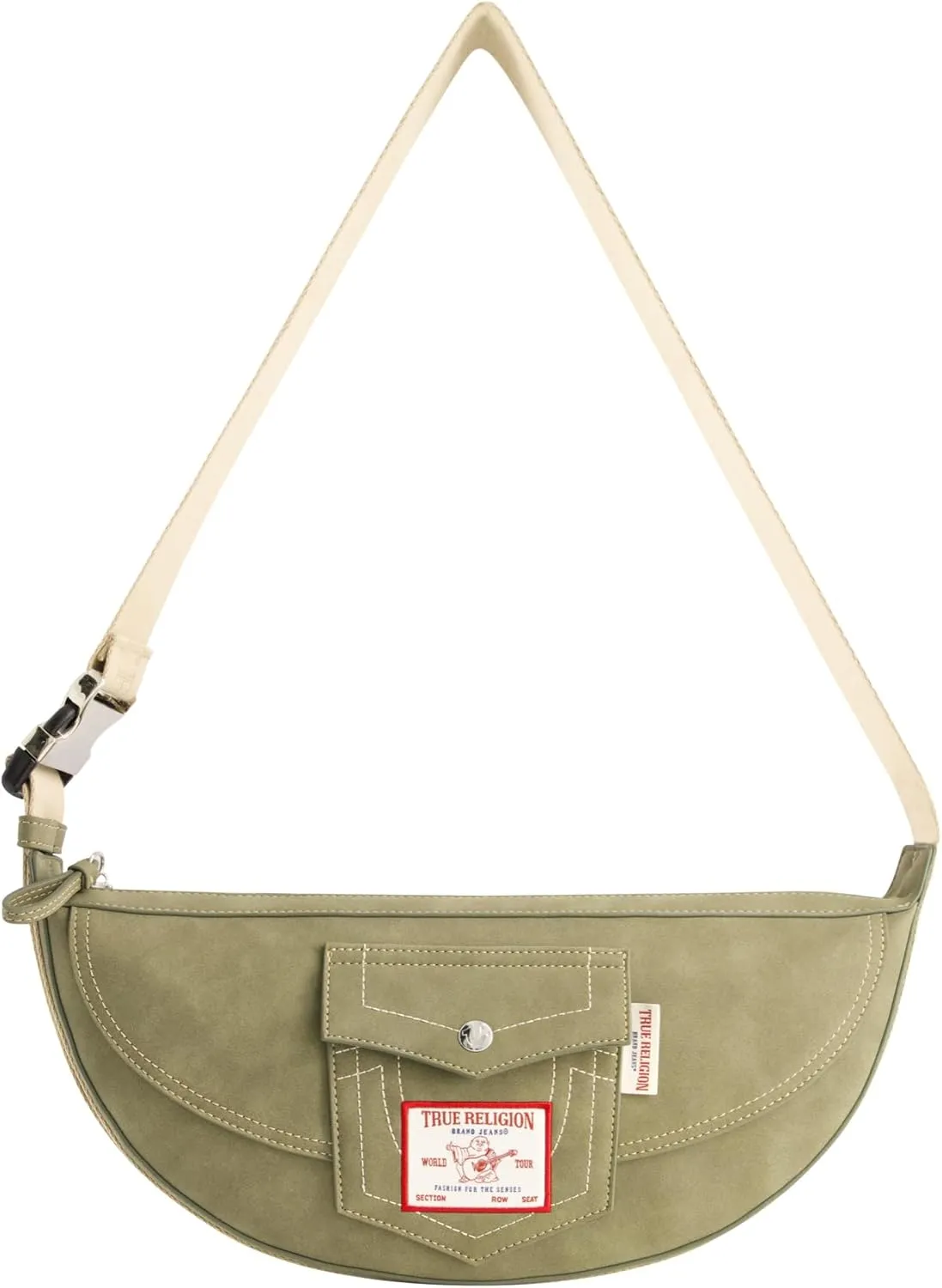 True Religion Women's Shoulder Bag Purse, Faux Suede Medium Hobo Handbag with Adjustable Strap, Olive