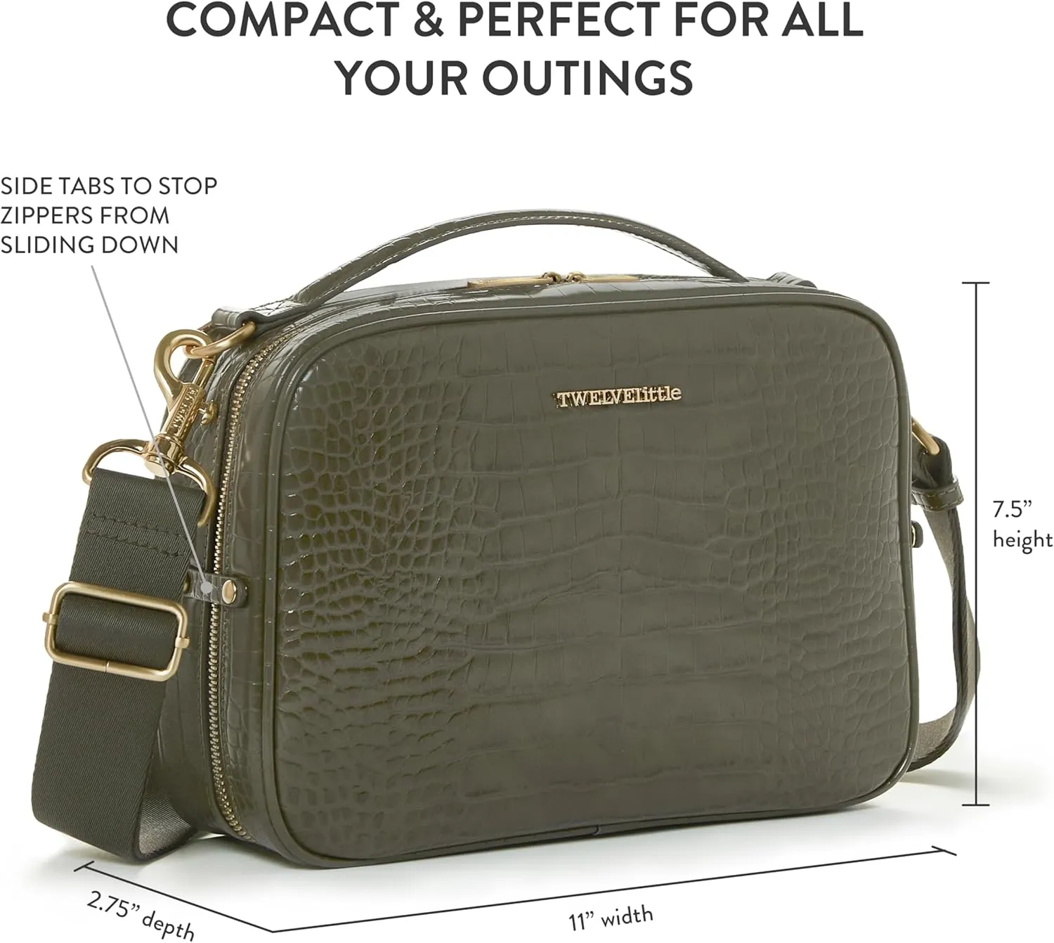 TWELVElittle Luxe Diaper Clutch - Crossbody Diaper Bag with Portable Changing Pad, Zip Out Pouch and Wipes Case