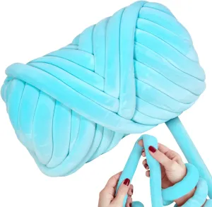 Ultra Soft 2.2 LBS (1kg) Chunky Yarn for Hand Knitting, Lush Velvet Fabric Tube Yarn to Make Handbags, Pillows, Blankets, Crafts (Arctic Blue)