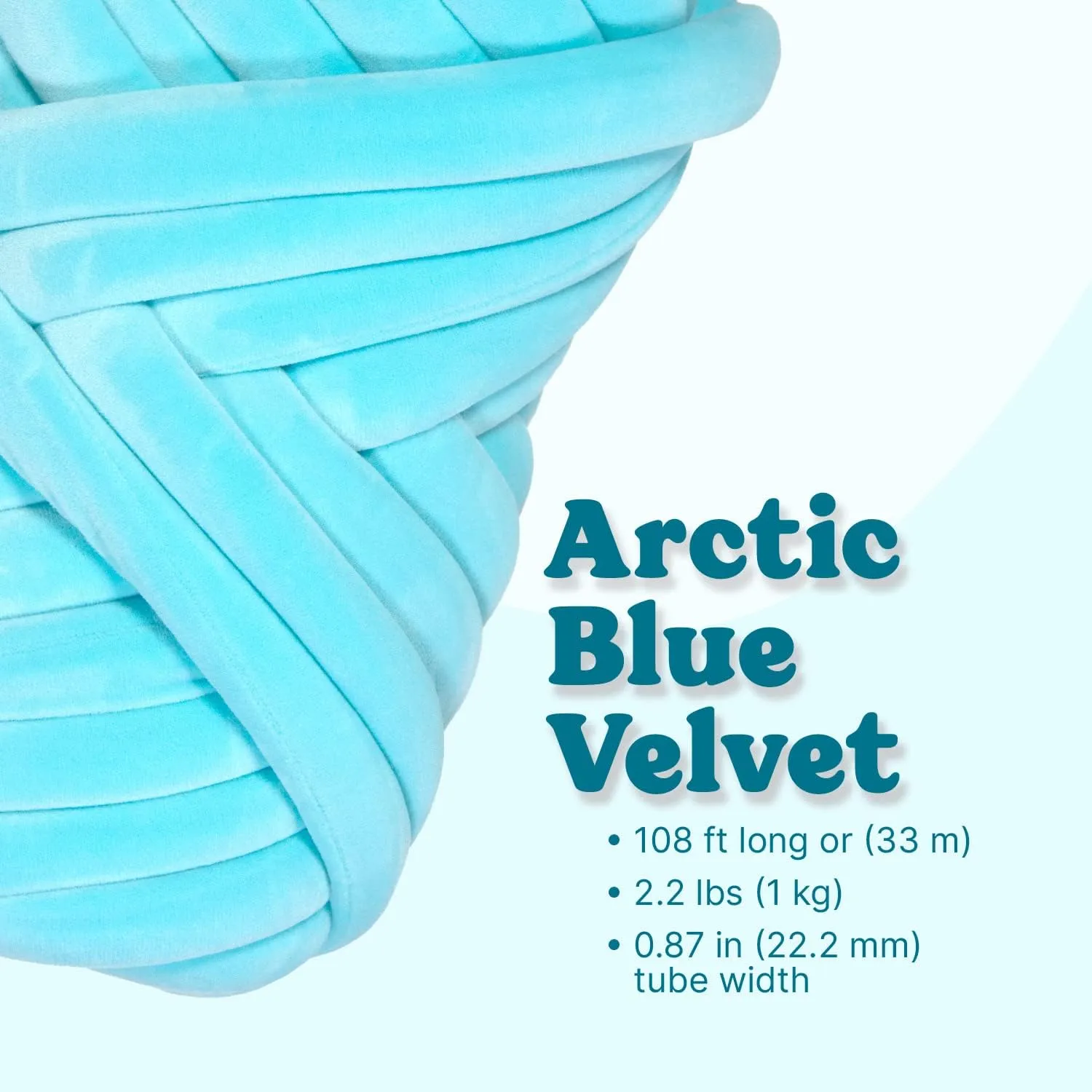 Ultra Soft 2.2 LBS (1kg) Chunky Yarn for Hand Knitting, Lush Velvet Fabric Tube Yarn to Make Handbags, Pillows, Blankets, Crafts (Arctic Blue)
