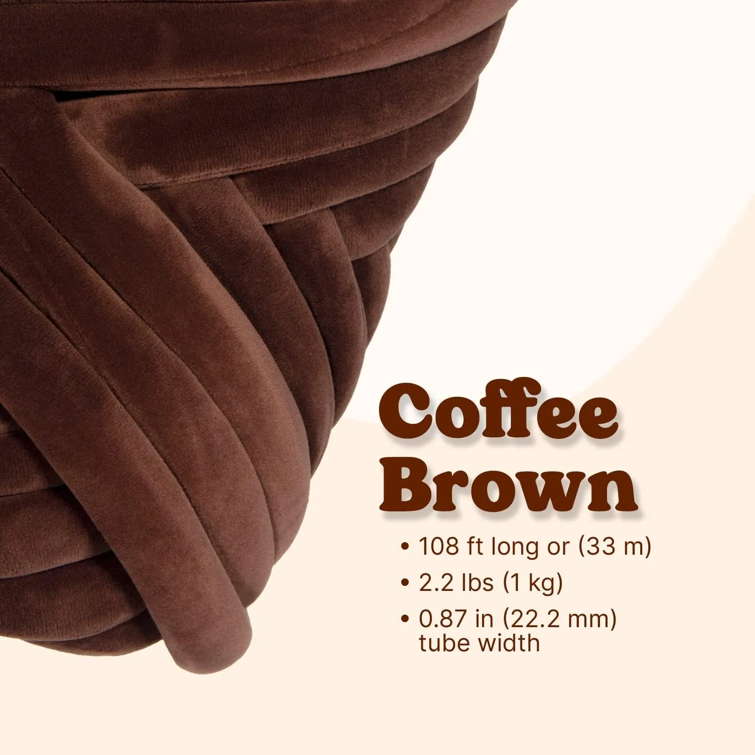 Ultra Soft 2.2 LBS (1kg) Chunky Yarn for Hand Knitting, Lush Velvet Fabric Tube Yarn to Make Handbags, Pillows, Blankets, Crafts (Coffee Brown)