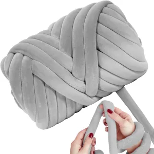 Ultra Soft 2.2 LBS (1kg) Chunky Yarn for Hand Knitting, Lush Velvet Fabric Tube Yarn to Make Handbags, Pillows, Blankets, Crafts (Grey)