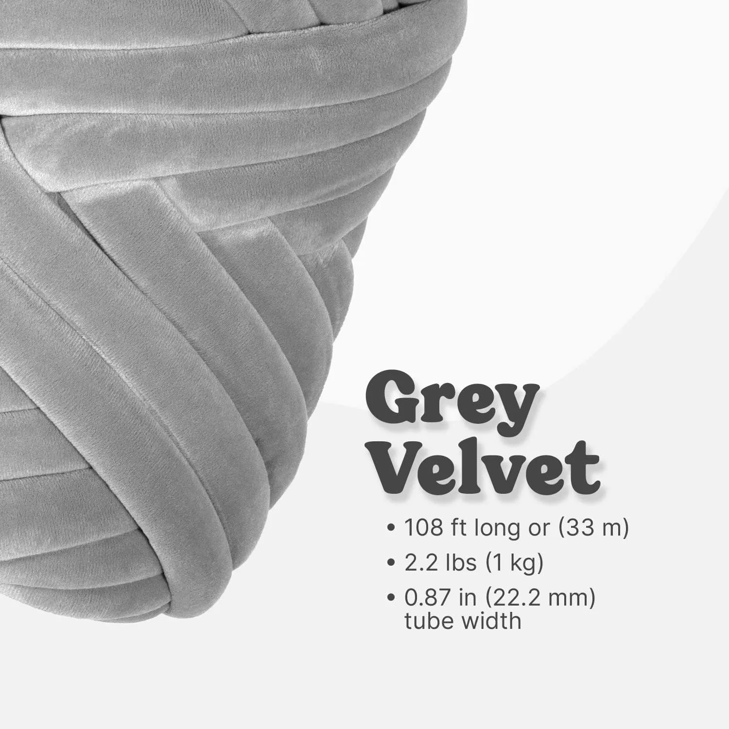 Ultra Soft 2.2 LBS (1kg) Chunky Yarn for Hand Knitting, Lush Velvet Fabric Tube Yarn to Make Handbags, Pillows, Blankets, Crafts (Grey)