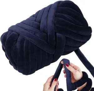 Ultra Soft 2.2 LBS (1kg) Chunky Yarn for Hand Knitting, Lush Velvet Fabric Tube Yarn to Make Handbags, Pillows, Blankets, Crafts (Navy Blue)