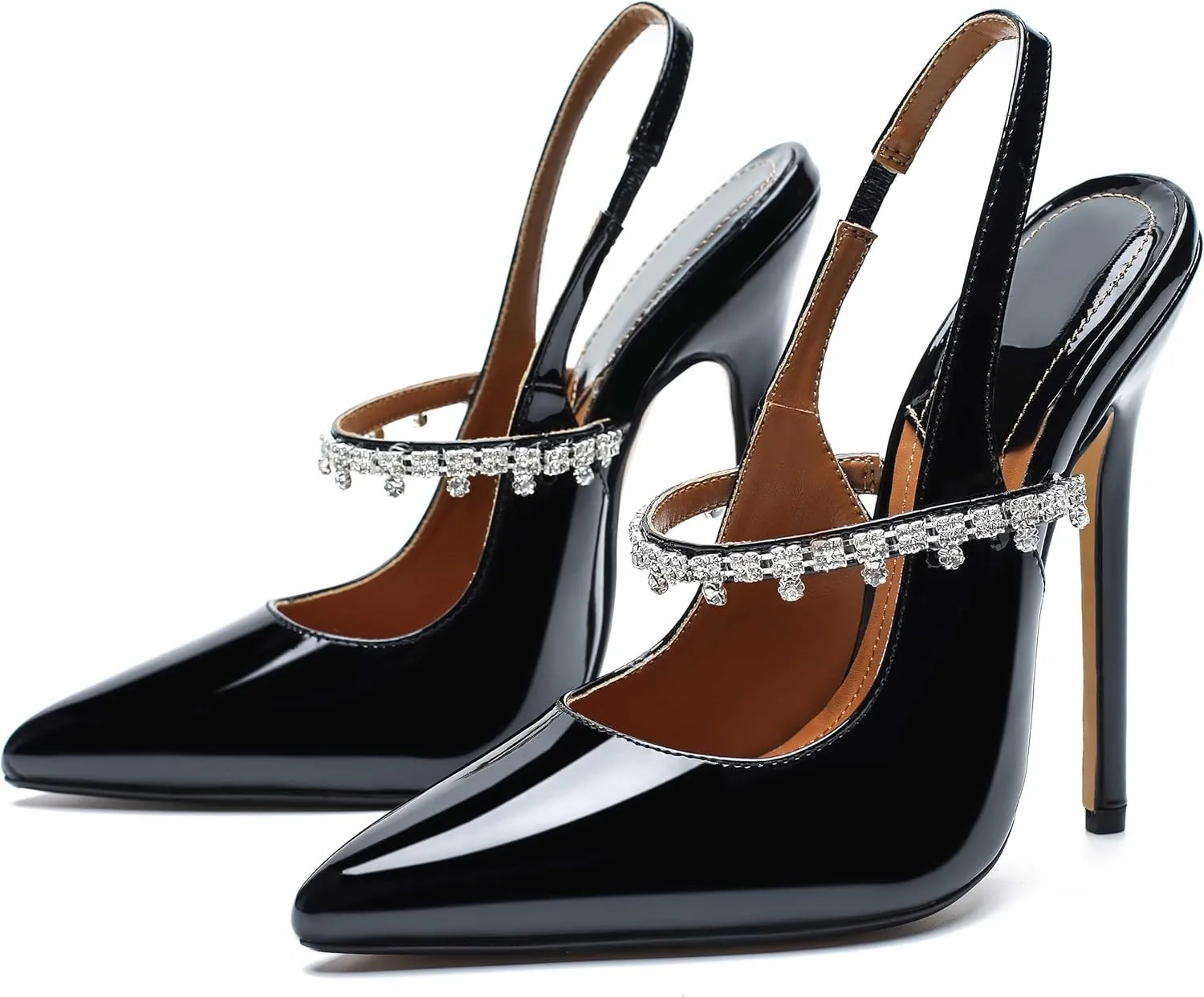 Unisex Men's Women's Pointed Toe High Heels Rhinestone Stiletto Pumps Ankle Strap Dress Party Shoes